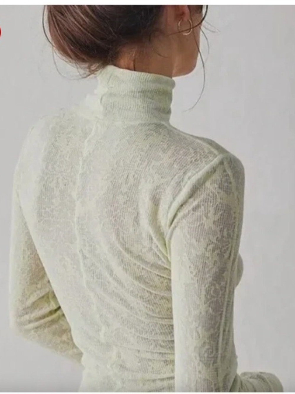 Free People Pale Green Lace-Texture Turtleneck Long Sleeve Top - Picture 3 of 6